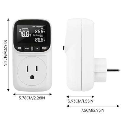 Diymore Digital Plug in Thermostat Outlet Temperature Controller Electric Digital Thermostat Heating Cooling Mode Timer Socket 120V Heating Cooling Control 110V 15A Celsius Fahrenheit Display, White - style: Modern