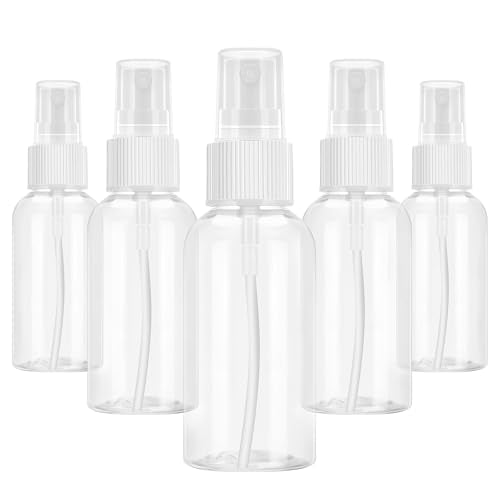 5 Pack Small Spray Bottles for Travel - 50ml Spray Bottle Leak Proof, Fine Mist Empty Spritzer Bottles, Reusable Clear Plastic Mini Travel Bottle for Storage Essential Oils, Cleaning, Perfume