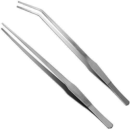 Luxiv 15 In Aquarium Tweezers Set, Straight And Curved Feeding Tongs | 15in Stainless Steel Straight And Curved Tweezers, For Fish Tank Plants, Aquascaping, Cleaning And Feeding, Anti-rust Durable - color: Silver