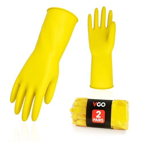 Vgo... 2-Pairs Reusable Household Gloves, Rubber Dishwashing gloves, Extra Thickness, Long Sleeves, Kitchen Cleaning, Working, Painting, Gardening, Pet Care (Size M, Yellow, HH4601) - color: 2 Pairs - Yellow, size: Medium