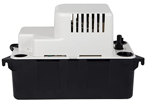 Little Giant VCMA-15UL 115 Volt, 65 GPH, 1/50 HP Automatic Condensate Removal Pump for HVAC/Refrigeration Systems/Dehumidifiers (no safety switch), 6-Foot Cord, Black/White, 554401 | 6' cord w/ plug, No safety switch, 1/50 HP, 15' shutoff, Automatic, 1/2