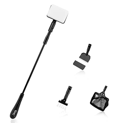 hygger Small Fish Tank Cleaner, Aquarium Cleaning Tools Kit with Handle, Seaweed Scraper, Fishing Net, Sponge Brush,Wall Brush (M) - size: Medium
