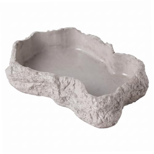 Reptile Water Dish 600ml Tortoise Food Bowl - Natural Rock Texture Reptile Bowl, White, 8.9" X 6.50" X 1.77". - color: White