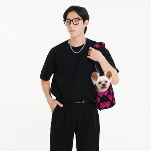 Small Pet Carrier Purse Bag, Cute Love Heart Print Shoulder Bag for Dogs Cats, Puppy Tote Travel Handbag - color: Cute Love Heart