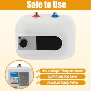 Mini-Tank Electric Water Heater, 110V 1500W 6L/1.6 Gallons Kitchen Instant Hot Water Heater,IPx4 Waterproof Level for Trailer Bathroom Kitchen Under Sink Counter Cupboard