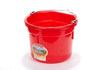 Little Giant® Flat Back Plastic Animal Feed Bucket | Animal Water and Feed Bucket with Metal Handle | 8 Quarts | Red - color: Red