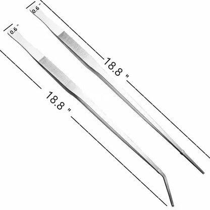 2Pcs set of aquarium water grass tweezers, measuring 18 inches length, with straight and curved ultra long stainless steel Heavy tweezers, reptile feeding pliers, aquarium clip pliers (18")