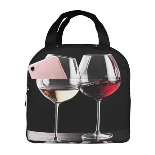Insulated Lunch Bag Red Wine Glasses Lunch Box for Women Men Reusable Leakproof Lunch Cooler Bag for Office Picnic - color: Red Wine Glasses