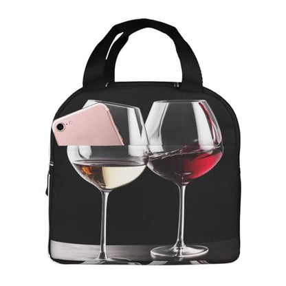 Insulated Lunch Bag Red Wine Glasses Lunch Box for Women Men Reusable Leakproof Lunch Cooler Bag for Office Picnic - color: Red Wine Glasses