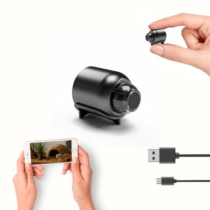 Mini WiFi Monitoring Camera for Reptile Habitats, Hatchling Care, Terrariums and Incubation Enclosures – Compact Design with Wireless WiFi Connection and Motion Alerts
