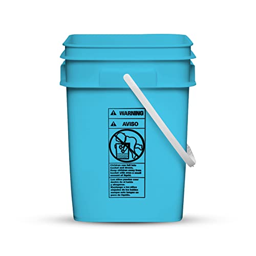 4 Gallon Square Food Grade Bucket Pail with Plastic Handles and Lid (Pack of 3) Made in USA containers (Aqua-White lids) - color: Aqua-white Lids