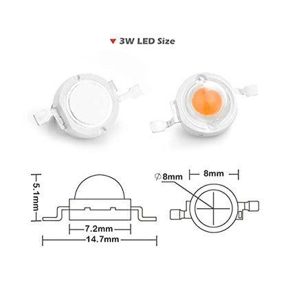 CHANZON 10pcs High Power Led Chip 3W Full Spectrum Plant Grow Light | (380nm - 840nm / 400mA - 500mA / DC 3V - 3.2V / 3 Watt) SMD COB Emitter Diode Components for DIY Hydroponic Flowers Growing - color: P) Full Spectrum (380-840nm)