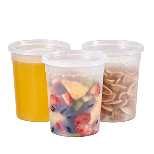 [32 oz. -24 Sets ] Plastic Deli Food Storage Soup Togo Containers With Airtight Lids Clear Disposable Takeout Quart Container Freezer Safe | Meal Prep | Stackable | Leakproof | BPA Free | Microwavable