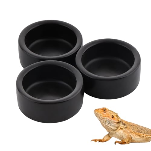 3 Pack Reptile Ceramic Feeding Bowl Food and Water Dish Anti Escape Bowl for Small Reptile Spider Lizard Gecko Frog Turtle Hermit Crab (Black)