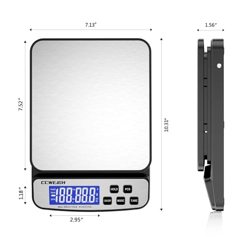 Digital Shipping Scale 110 lbs x 0.1oz with Hold/Counting Function/Tare,Stainless Steel Platform Small Mail Scale for Package,Postal,Food,Postage,Offices and Kitchen