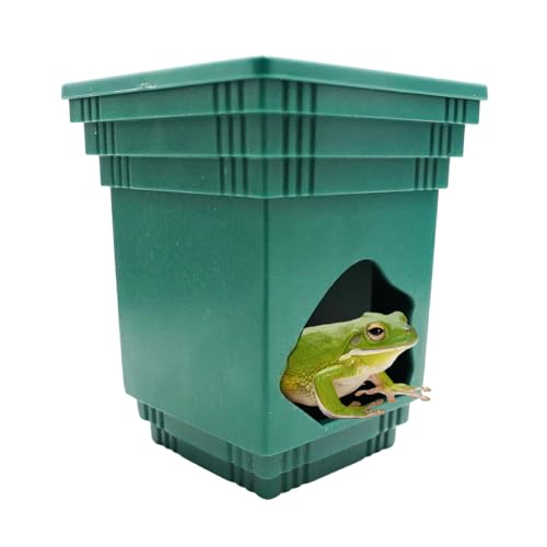 Frog Tank Accessories, 2-in-1 Plastic Reptile Hide with Bowl on the Top, Habitat Hideout for Tree Frogs, Dwarf Frogs, Toads, and Other Small Reptiles
