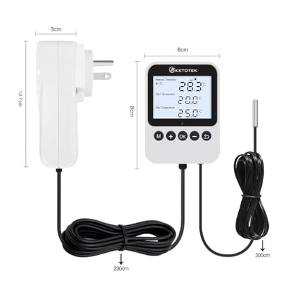 KETOTEK Digital Thermostat Timer Plug Outlet – Auto Day/Night Temperature Controller, Temp Switch 120V Backlit LCD for Reptile Terrarium & Greenhouse, 3 Modes Selectable, 3m Sensor Probe