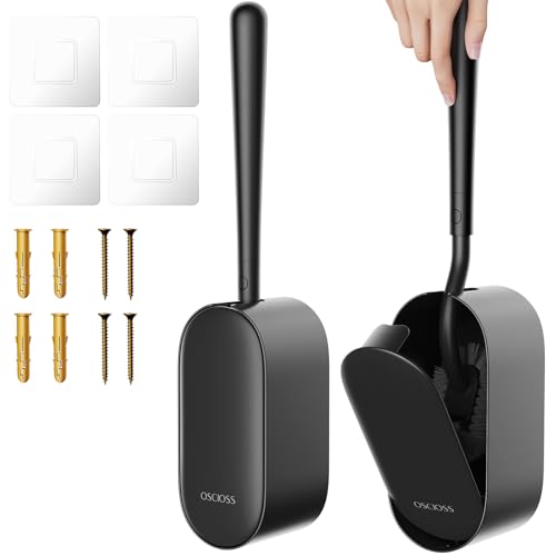 Toilet Bowl Brush and Holder, OSCIOSS Toilet Brush Set with Ergonomic Design, Compact Size, Durable Bristles, RV Toilet Brushes & Holders for Dead Corner Clean (Black, 2pack) - color: Black, size: 2 Pack