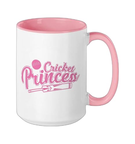 Cricket Princess Ball Sport Hobby Team Ceramic Mug, Pink/White, 15oz - color: Pink/White, size: 15 Ounces