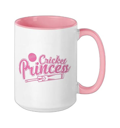 Cricket Princess Ball Sport Hobby Team Ceramic Mug, Pink/White, 15oz - color: Pink/White, size: 15 Ounces