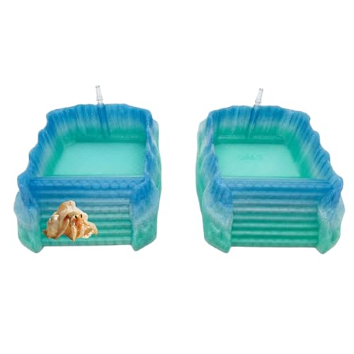 Hermit Crab Pools with Built-in Bubblers – Set of 2 (Fresh & Salt Water) – Upgraded Heat-Resistant PETG 3D Printed Water Bowls with Safe Exit Ramps (Glazed Blue/Green)