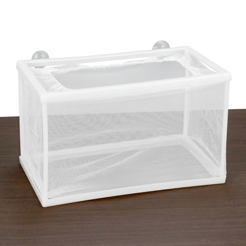 QWORK Fish Tank Breeder Net Mesh with Plastic Frame, 10.3 x 5.9 x 5.9 Inches, Soft Polyester Net, Suction Cups for Installation, 2 Pcs