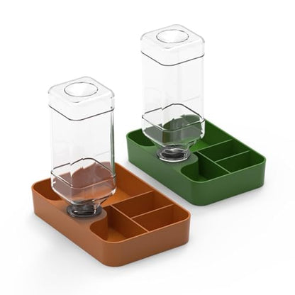 Reptile Feeder Reptile Waterer Feeding Station Food Dish Water Dish for Turtle Chameleon Tortoise Gecko Bearded Dragon, Khaki Large