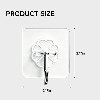 16 Pack Crystal Clear Adhesive Hooks for Hanging, Heavy Duty 22lb | Sticky Hooks, Invisible Clear Wall Hooks No Drill No Damage, Waterproof Shower Hooks for Bathroom Kitchen Towel Keys