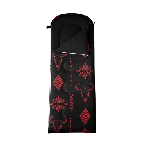 Erosebridal Sugar Skull Sleeping Bag for Kids Southwestern Aztec Western Camping Blanket for Hiking Travel Hunting Sleep Bag - color: Black Red 13