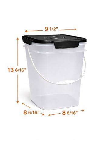4 Gallon Square Food Grade Bucket Pail with Plastic Handles and Lid (Pack of 3) (Clear - Black lids) - color: Clear - Black Lids