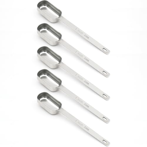 5PCS 1TBSP(15ML) Measuring Spoon, Stainless Steel Long Handle Teaspoons | High Precision, Food-Grade Stainless Steel, ‌Rust-Free, Dishwasher-Safe, Easy-Read Markings, Multi-Purpose, Sturdy & Durable - size: 1tbsp|3tsp|15ml|1/16cup|1/2oz