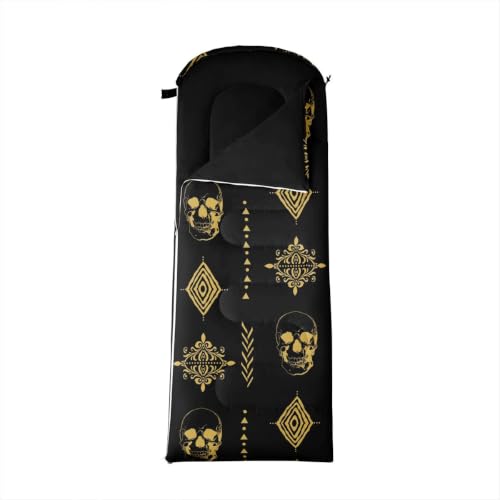 Erosebridal Sugar Skull Kids Sleeping Bag Southwestern Aztec Western Camping Blanket for Hiking Travel Hunting Sleep Bag - color: Black Yellow Gold 1