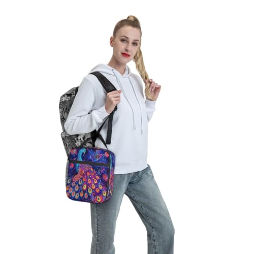 Neon Peacock Art Adult Insulated Lunch Bag, Portable Thermal Cooler Tote With Pockets, Durable Polyester Lunch Box With Handle For Work, Office, Travel - color: Style 2