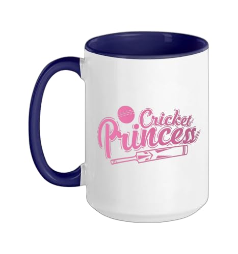 Cricket Princess Ball Sport Hobby Team Ceramic Mug, Dark Blue/White, 15oz - color: Dark Blue/White, size: 15 Ounces