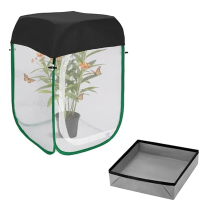 Butterfly Habitat Cage 15.7" x 15.7" x 23.6", Pop-up Caterpillar Enclosure with Poop Tray for Easy Clean, Outdoor Monarch Butterfly & Insect Net Cages Terrarium with Sunshade Top. - size: 15.7" x 15.7" x 23.6"