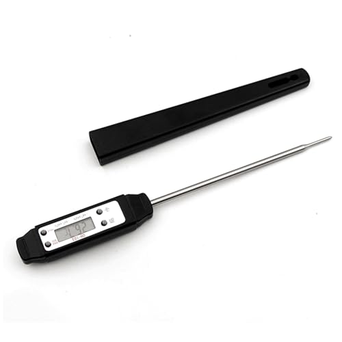 Meat Thermometer, Waterproof Digital Food Thermometer Instant Read with 120mm Long Probe, Automatic Calibration, Kitchen Cooking Thermometer for BBQ, Grill, Water Temperature(Black) - color: Black