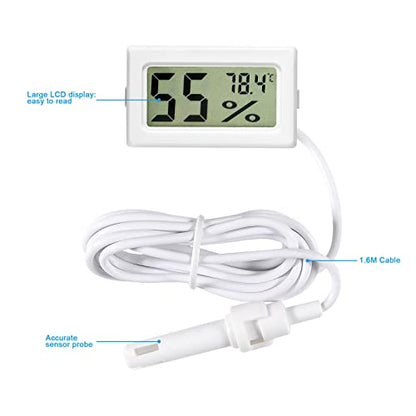 2Pcs Mini Digital Thermometer Hygrometer with Probe TPM-10 Indoor Temperature Humidity Meter LCD Fahrenheit (℉) Display Hygrometer Thermometer Gauge for Incubator Reptile Plant Terrarium - color: White 2PCS