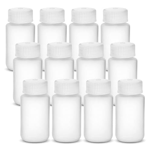 United Scientific™ Sample Bottles with Lids, Polypropylene, 60ml, 12-Pack | 2 oz Small Plastic Bottles with Lids, BPA-Free, Autoclavable, Leakproof Seal Rings, Water Sample Containers, RoHS Compliant - size: 2 oz (Pack of 12)