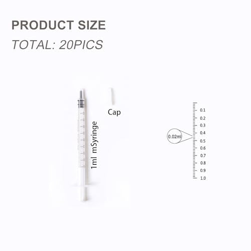 1ml Syringe Without Needle 20 Pack for Liquid Transfer Pet Feeding Industrial Adhesives Scientific Labs with Cap - size: 1ml