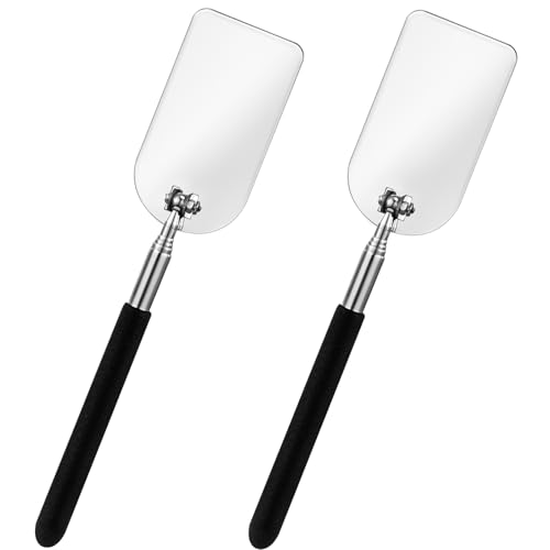 2 Pcs Flame Inspection Mirror Telescoping 2 x 3.75 Inch Stainless Steel Pivoting Rectangular Telescopic Welding Mirror with Grip Handle for Maintenance Inspection
