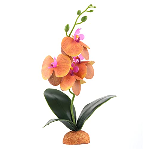 Yellow Fake Orchids, Reptile Terrarium Decor Tarantula Gecko Tank | Fits Crested Gecko Snake Frog Lizard Jumping Spider Habitat Décor - color: Yellow