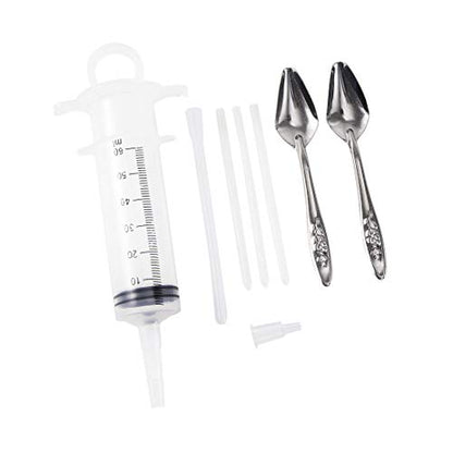 60ML Baby Bird Parrot Feeding Tubes | Liquid Medicine Feeder Push-tube Pet Cat Dog Feeding Medicine With 2 Pcs Stainless Steel Metal Feeding Spoon - size: 60ML