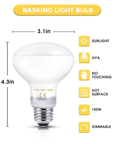 Reptile Heat Lamp Bulbs-100W UVA Natural Daylight Heating Lamp Basking Bulb | for Bearded Dragon, Basking Spot Floodlight Light for Reptiles, Lizard, Turtle, Snake Bathroom, Plants,Chickens Pets, 2 Pack - color: Daylight