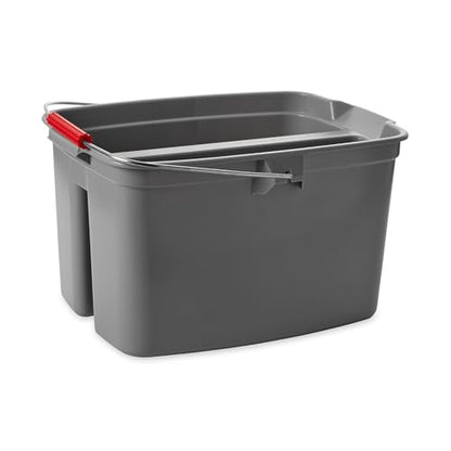 Rubbermaid Commercial Products Double Pail Plastic Bucket for Cleaning Easy to Carry 19 Quart Gray Cleaning Caddy Supplies Organizer with Handle for Bathroom/Kitchen