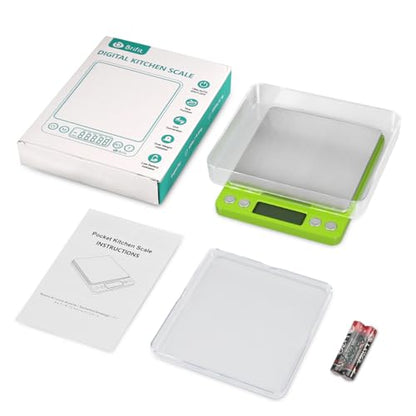 Digital Scale, 3000g, 0.01 Ounces, 0.1 Grams Accuracy Mini Kitchen Food Scale with 2 Trays, Pocket Scale for Jewelry, Coffee, LCD Display, Tare Function, Stainless Steel - color: Green