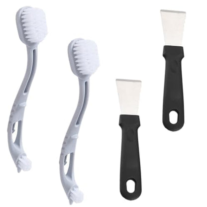 4 Pcs Bird Cage Cleaner with Two Brush Heads Long Handle Tool, Stainless Steel Bird Droppings Cleaning Scraper for Cleaning Bird Parrot Cages Kennels Perches