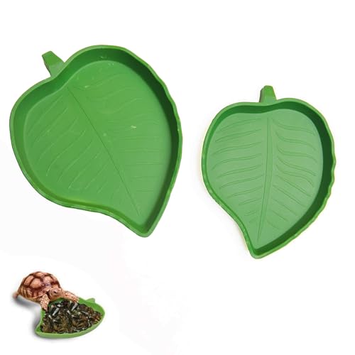 2-Pack Leaf Shape Reptile Food & Water Bowl, Tortoise Feeding Dish | Multipurpose Reptile Habitat Bowl for Bearded Dragon, Lizard, Gecko, Corn Snake & Crawl Pets
