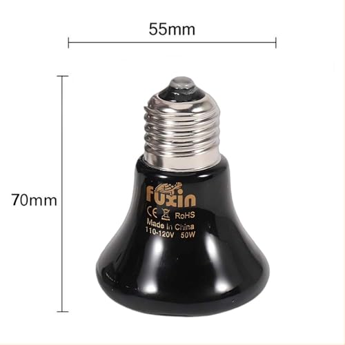 50W Mini Reptile Heat Lamp Bulb(2 Pack) E26/E27 Base,AC110-120V,Pet Infrared Ceramic Heat Emitter, or Reptile Like Lizard,Tortoise,Brooder Coop, Aquarium,Snake,No Light,Black