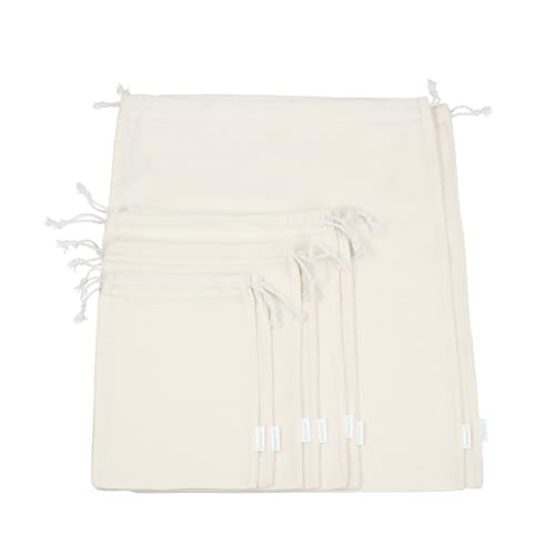 Muslin Cloth Bags with Drawstrings - Set of 8 (S, M, L, XL) - Reusable Natural Cotton Bags for Bulk Food Storage - Canvas Fabric Sachets - size: Mixed Sizes (Pack of 8)