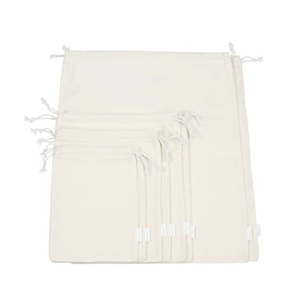 Muslin Cloth Bags with Drawstrings - Set of 8 (S, M, L, XL) - Reusable Natural Cotton Bags for Bulk Food Storage - Canvas Fabric Sachets - size: Mixed Sizes (Pack of 8)